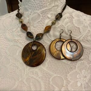 Vintage Tortoise shell necklace and earrings set